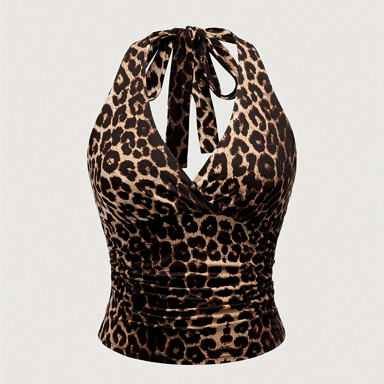 

Leopard Print Halter Neck Top, Sexy Backless Slim Fit Top For , Women's Clothing