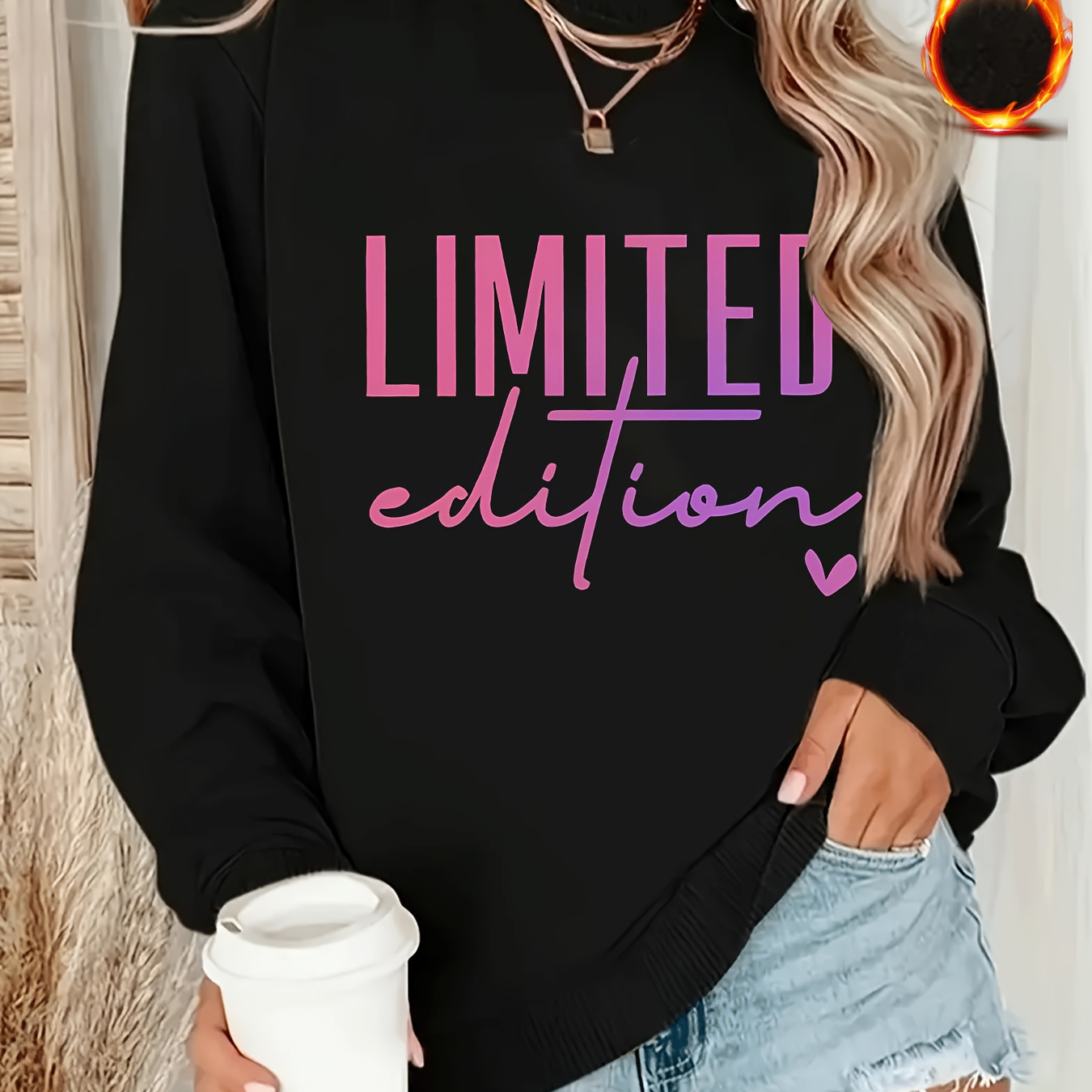 

Cozy Fleece-lined Women's Sweatshirt With Gradient Letter Print - Crew Neck, Long Sleeve Pullover In Black, Pink, Burgundy, Grey, Apricot, College Style,