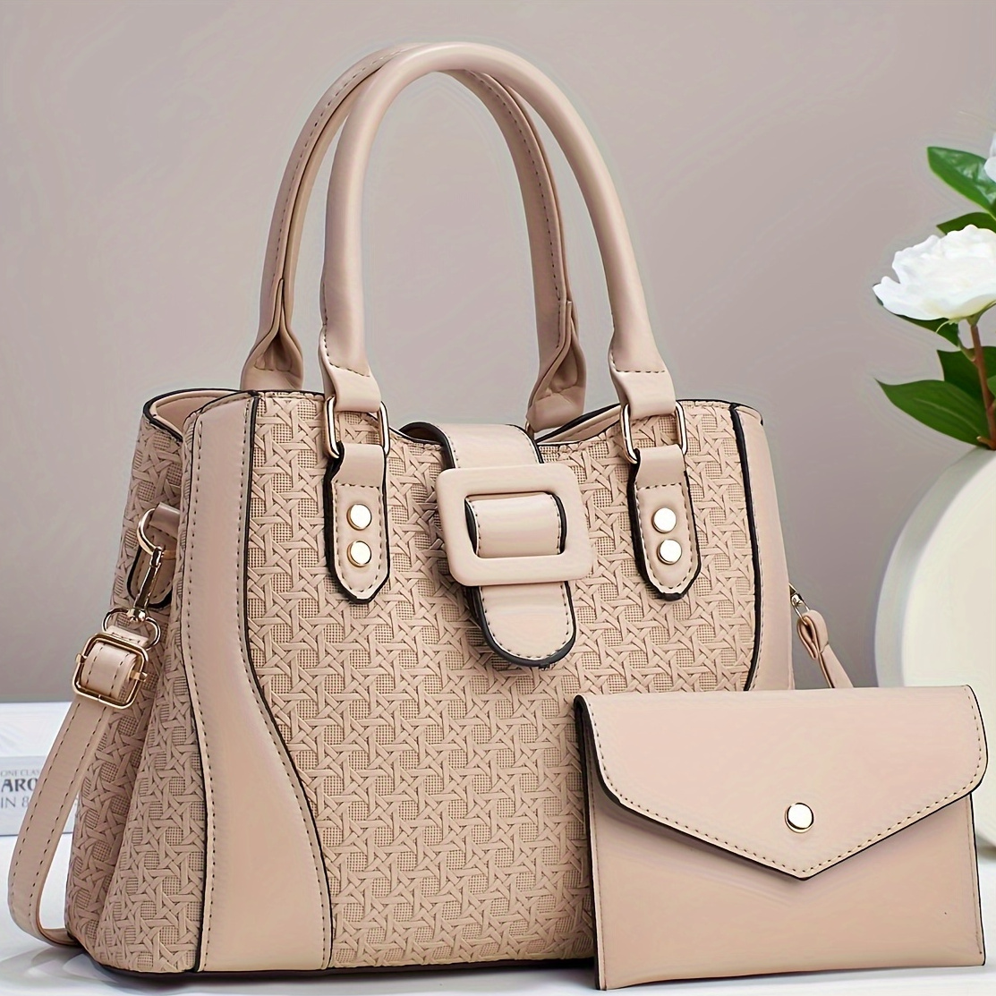 New Woven Two piece Set Fashion Handbag For Women Light Luxury Hard Bottom High Level Bag Fashion Atmosphere Out Large Capacity Single