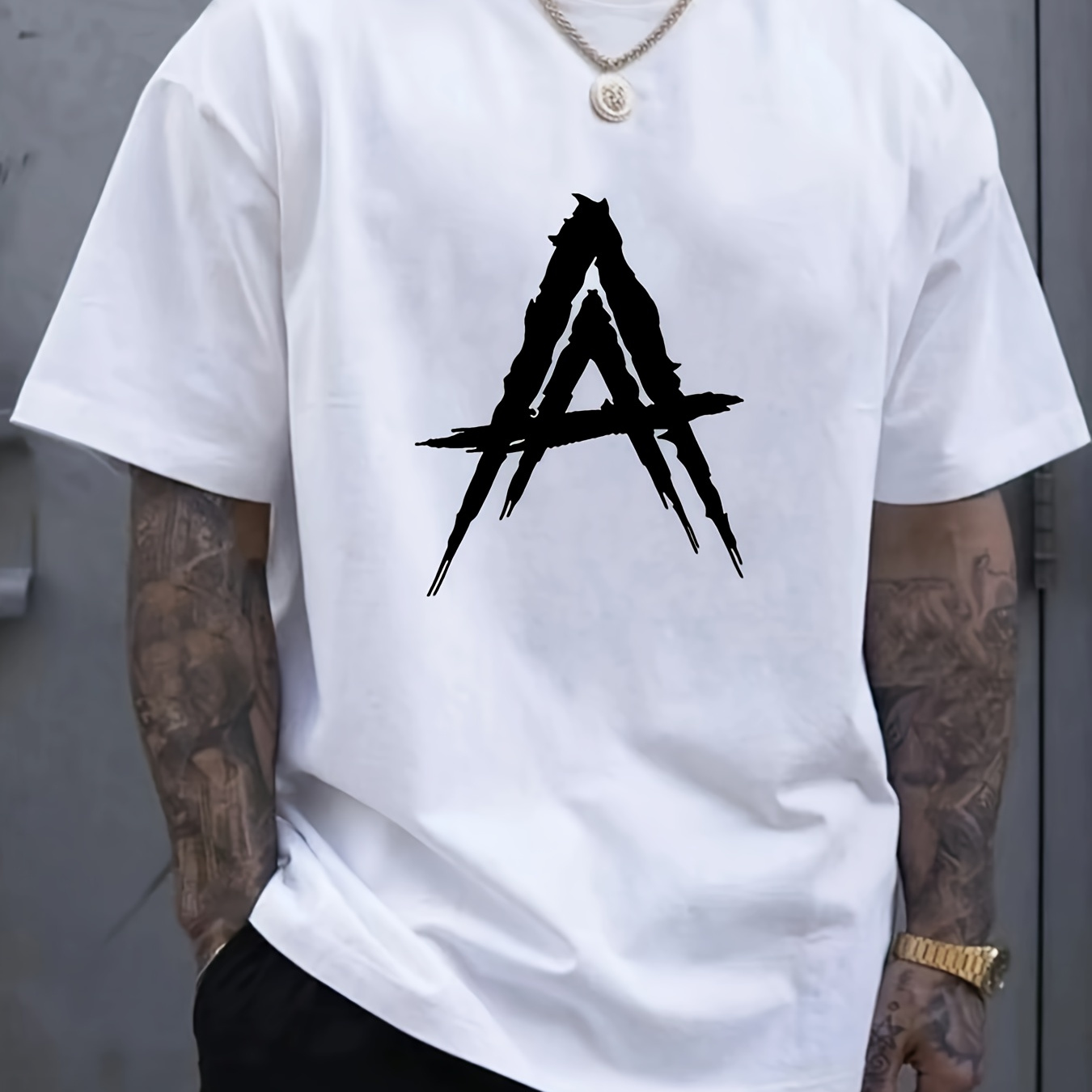 

Men's Casual Athletic T-shirt - Breathable Polyester, Crew Neck, Machine Washable With Unique Letter