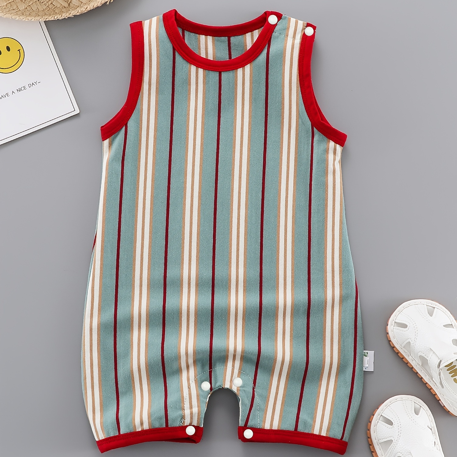 

Baby Boys Cotton Casual Cute Thin Striped Sleeveless Romper For Summer Holiday Party