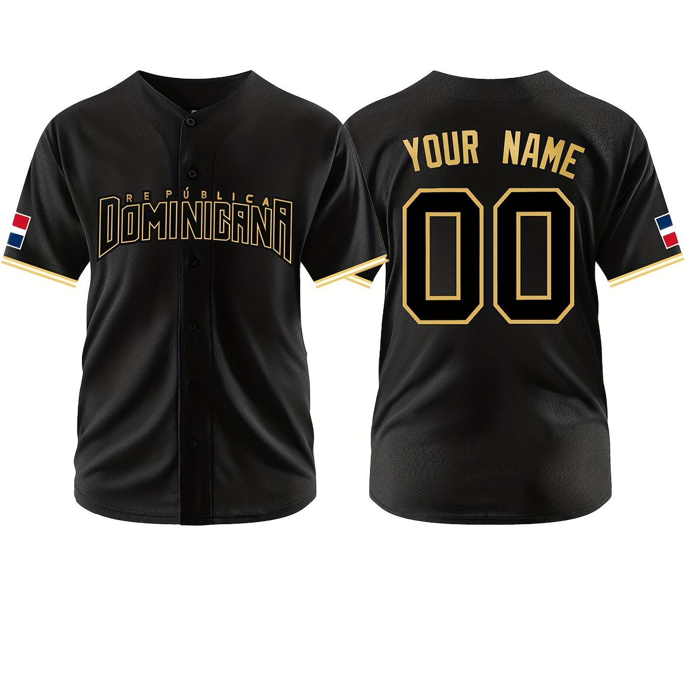 

Customizable Name And Number, Dominicana Print Men's Baseball Jersey V-neck Embroidered Outdoor Leisure Sports Customization S-3xl