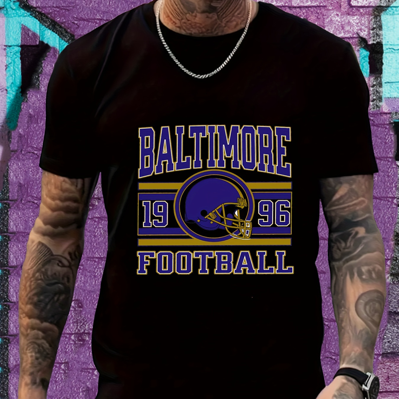 

Football Print Men's Comfortable T-shirt, Casual And Comfortable Cotton Top T-shirt, Holiday Casual Vacation Wear 220g