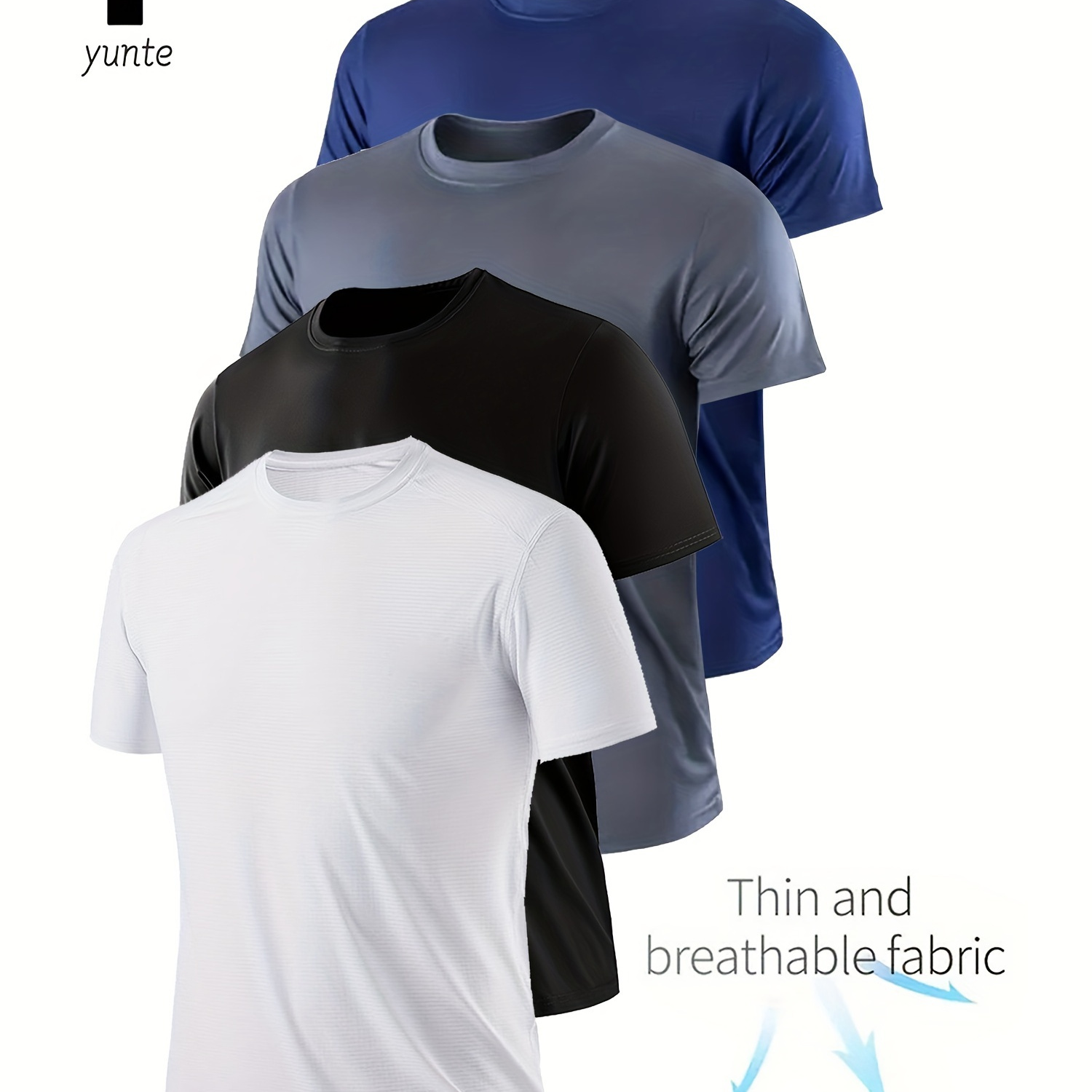

4pcs Men's Quick-dry Athletic T-shirts - Breathable, Moisture-wicking Crew Neck Tees In Black, White, Gray, Navy - Gym, Running & Fitness Training