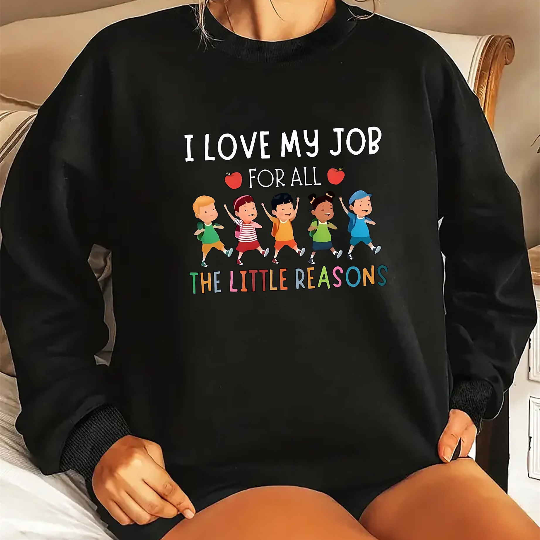 

i Love " Crewneck Sweatshirt For Women - Casual Polyester Pullover With Knit Fabric, Adult Hoodie With Fun Graphic Design