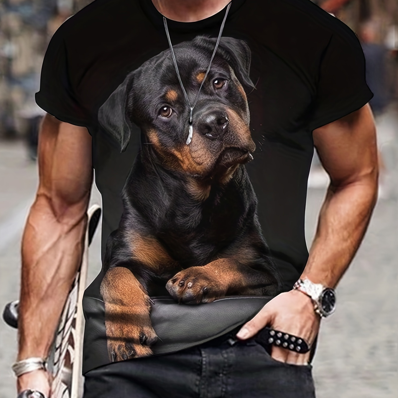 

3d Cute Dog Print, Men's Graphic Design Crew Neck Novel T-shirt, Casual Comfy Tees Tshirts For Summer, Men's Clothing Tops For Daily Vacation Resorts