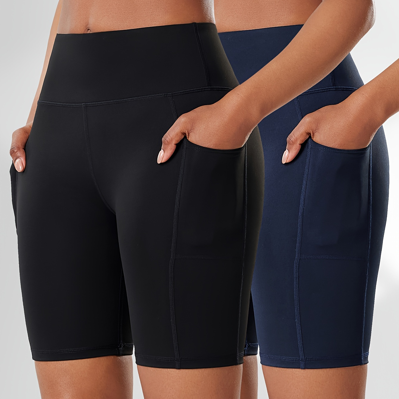 

2 Pcs High-waisted Yoga Shorts For Women, Fitness Leggings, Moisture-wicking, Breathable, And Stretchy