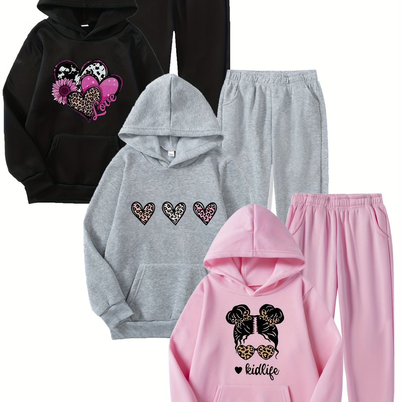 

6pcs, Hearts & Girl's Girl's Long Sleeves + Sweatpants Set For & , Meticulously For Fall And , Cloth