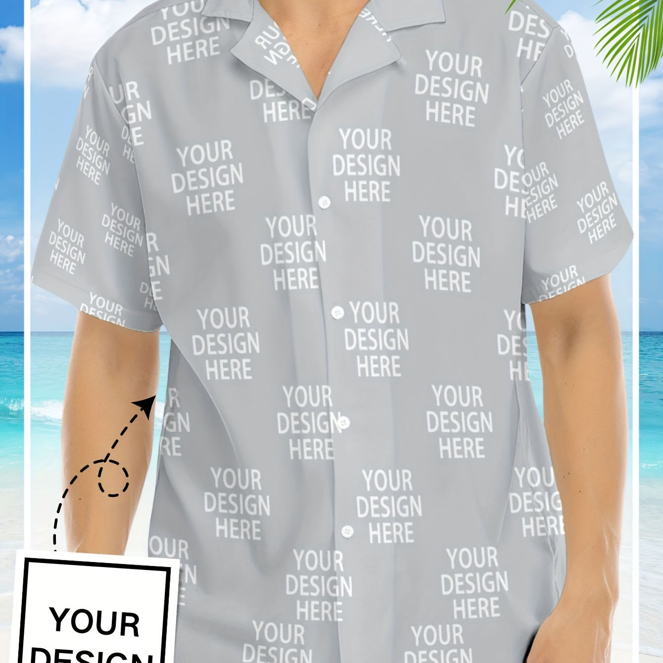 

Customizable Men's Hawaiian Shirt - Personalize With Your Photo, Casual Short Sleeve Button-up, Summer Vacations & Parties, Plus Size