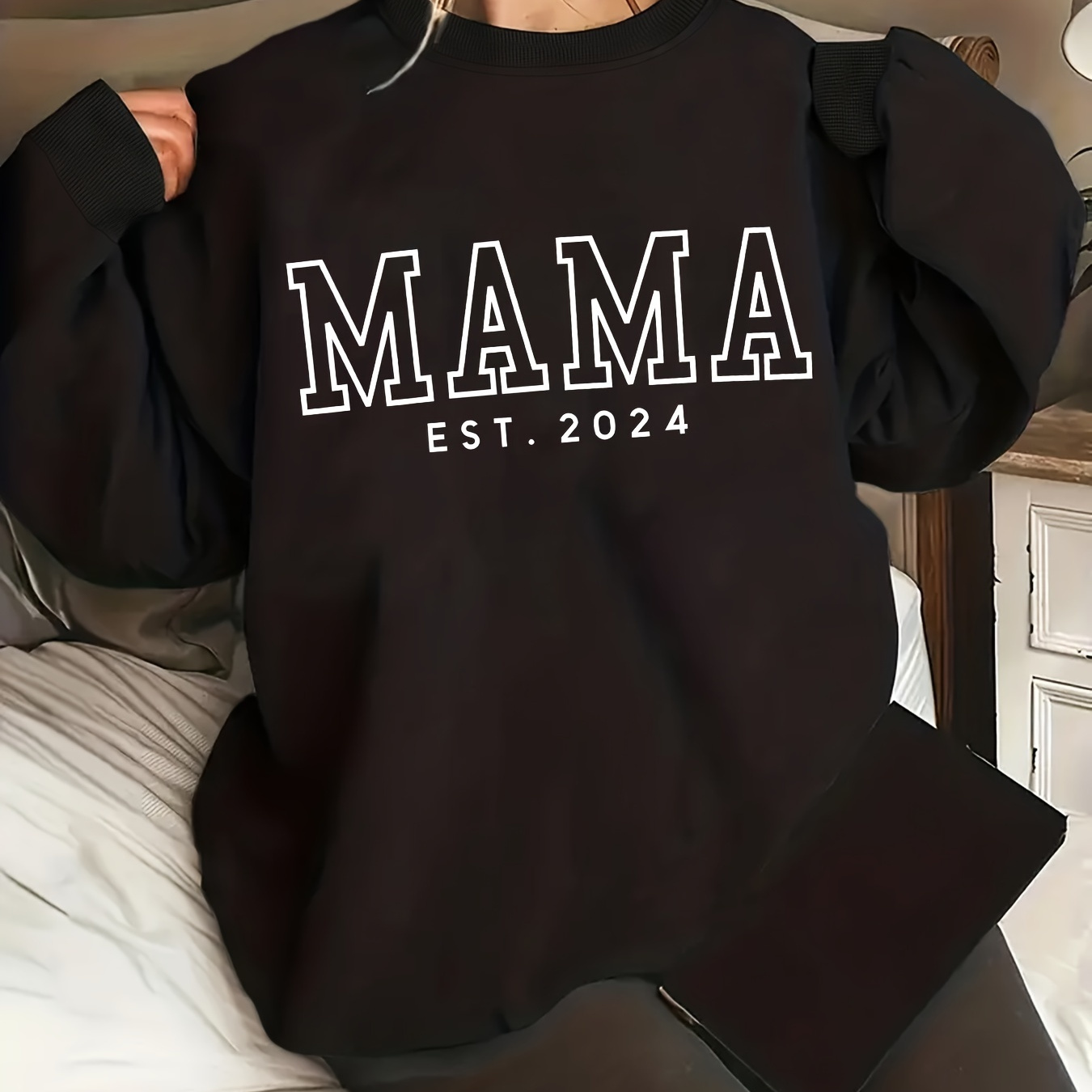 

Mama Print Pullover Sweatshirt, Casual Long Sleeve Crew Neck Sweatshirt For Fall & Winter, Women's Clothing