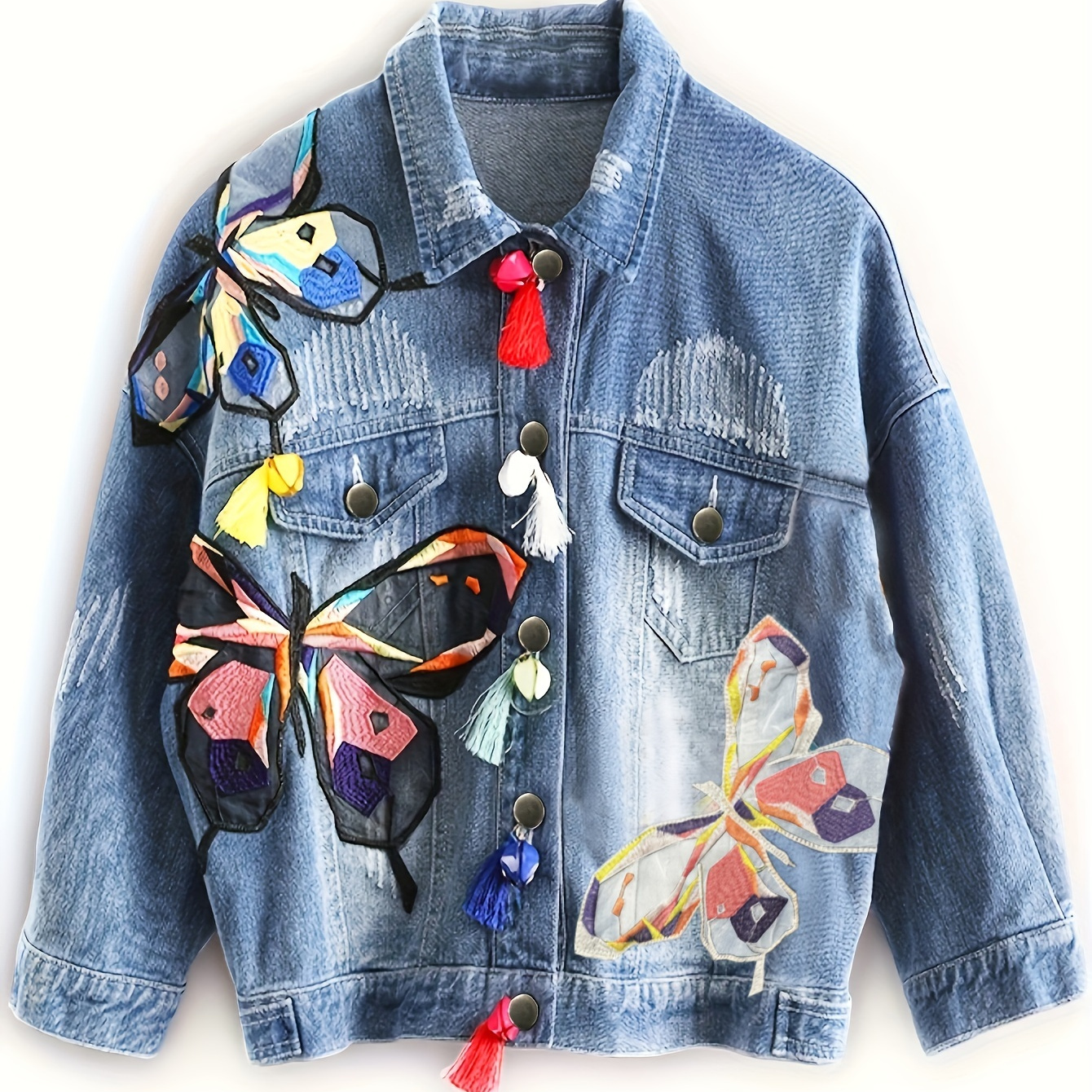 

Women's Casual Jacket With Butterfly Embroidery, Long Sleeve, Button Front, Spring/autumn Fashion