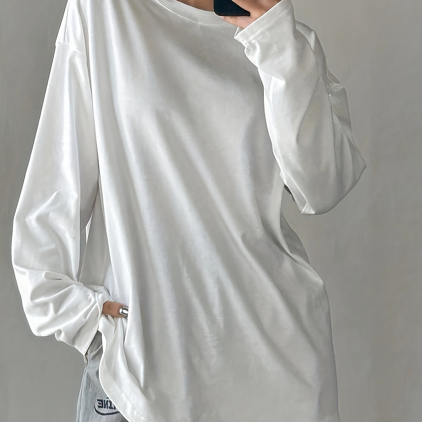 

Solid Color Crew Neck T-shirt, Casual Long Sleeve T-shirt For Spring & Fall, Women's Clothing