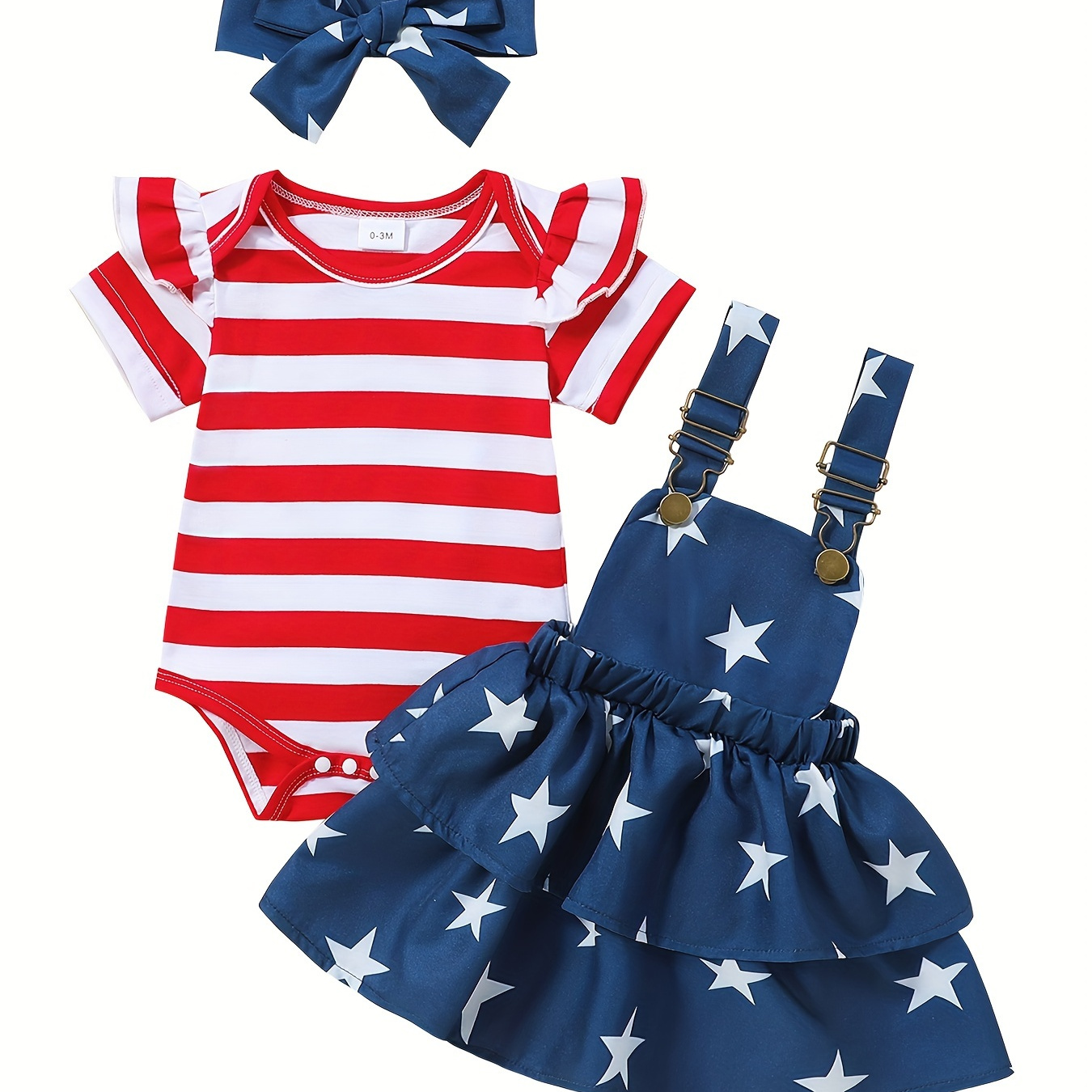 

Baby 4th Of July Independence Day Clothes Baby Girls Romper And Strap Skirt And Headband