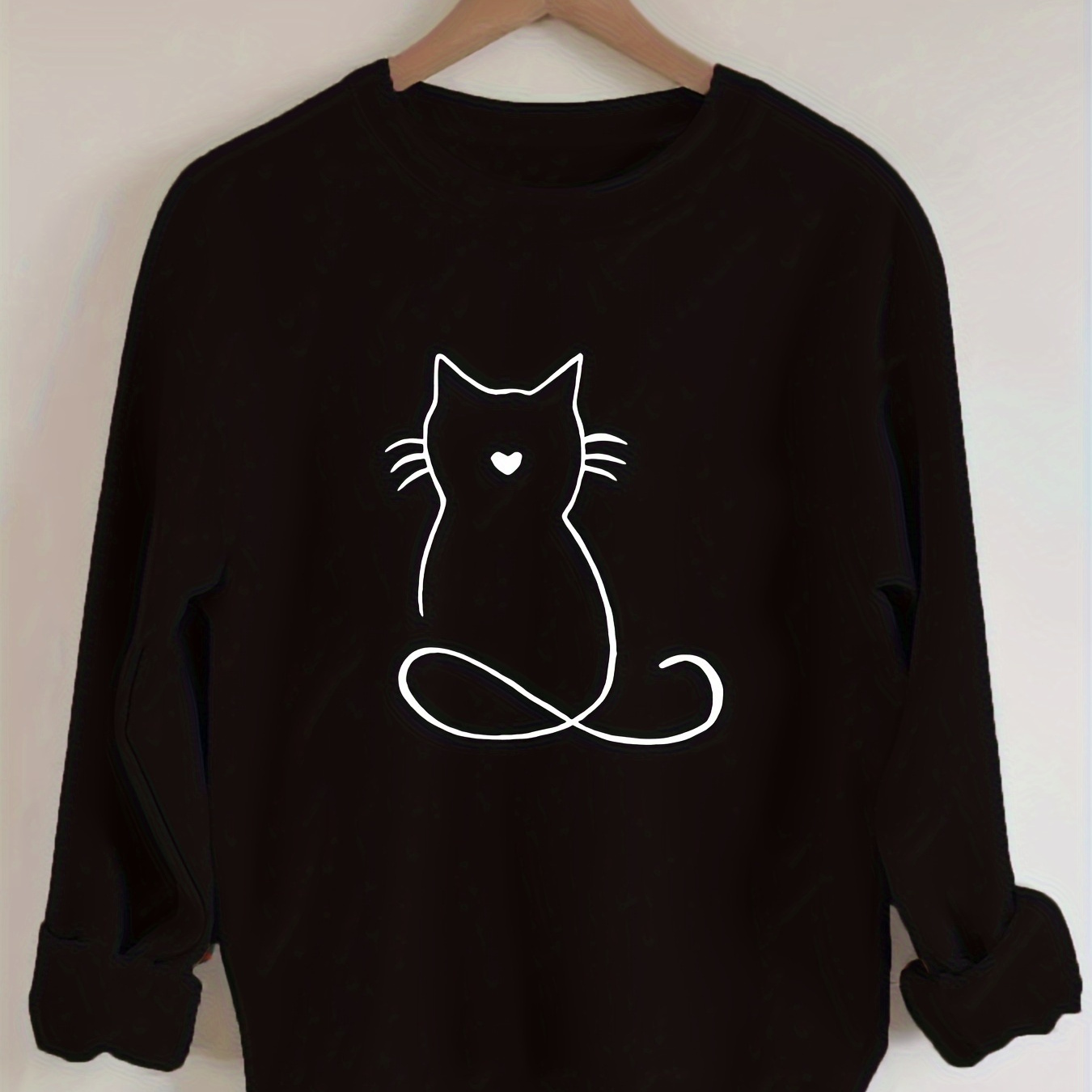 

Plus Size Cartoon Cat Print Sweatshirt, Casual Long Sleeve Crew Neck Pullover Sweatshirt, Women's Plus Size clothing