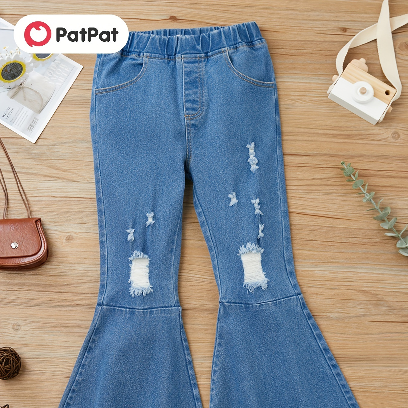 

Kid Girl Ripped Hem Flare Jeans