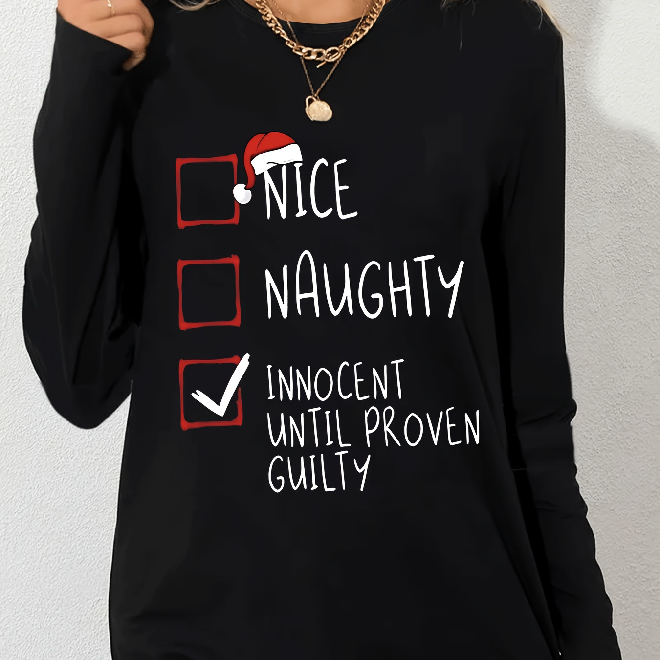 

Women's Christmas Hat Long Sleeve T- - , Polyester , , Stretchy & , For Fall/ -