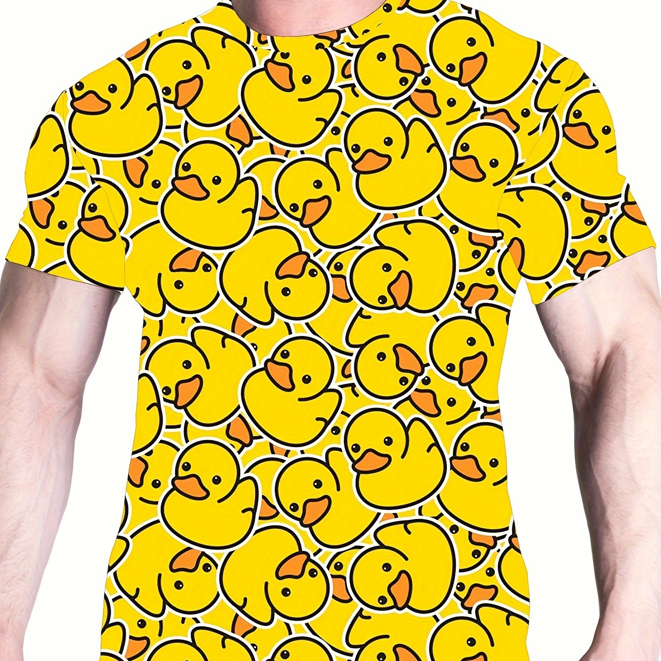 

Men's Casual Cute Ducks 3d Print T-shirt - Polyester Spandex Blend, Summer, Crew Neck Top Regular Fit