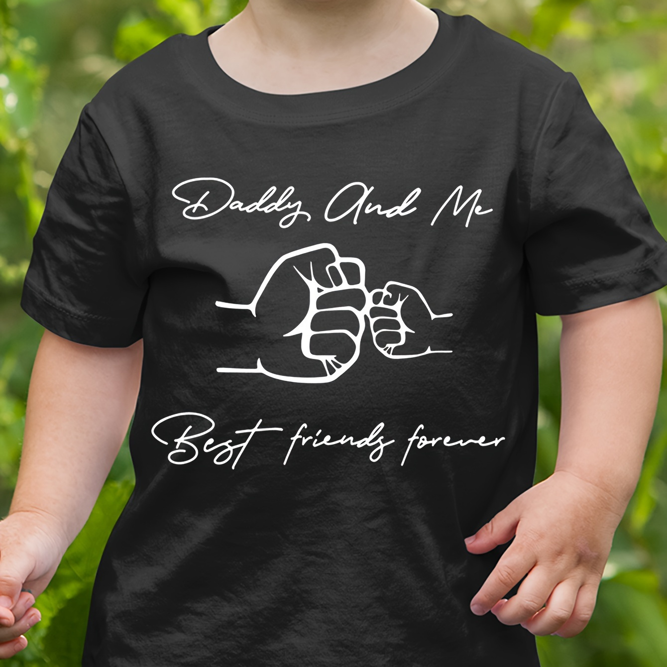 

Daddy And Me Print Boy's Casual T-shirt, Comfortable Short Sleeve Top, Boys Summer Clothing