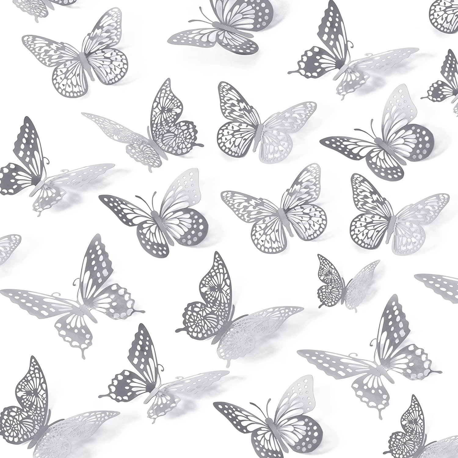 

12pcs, 3d Butterfly Wall Decor - Removable Metallic Stickers For Bedroom, Nursery, Classroom, Party, Wedding, Diy Gift (silver)