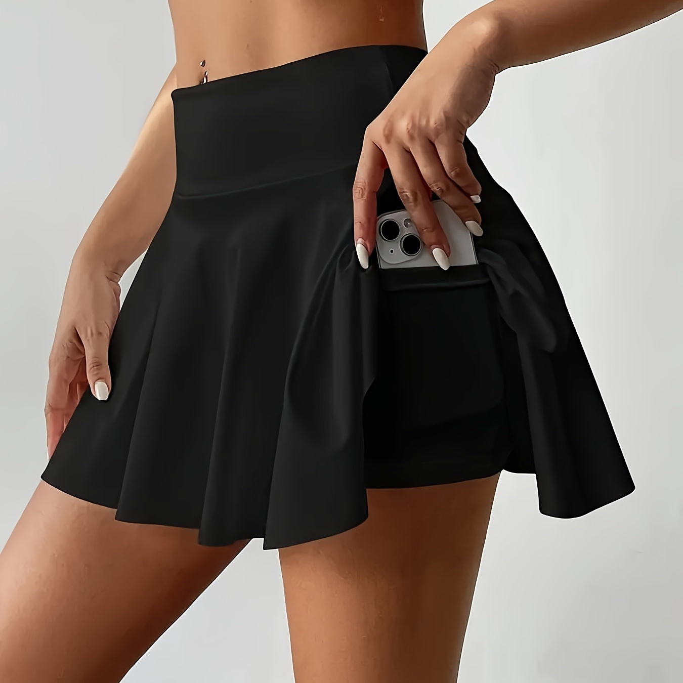 

Solid Color High Waist Skort, Casual Pockets Mini Skirt For , Women's Clothing