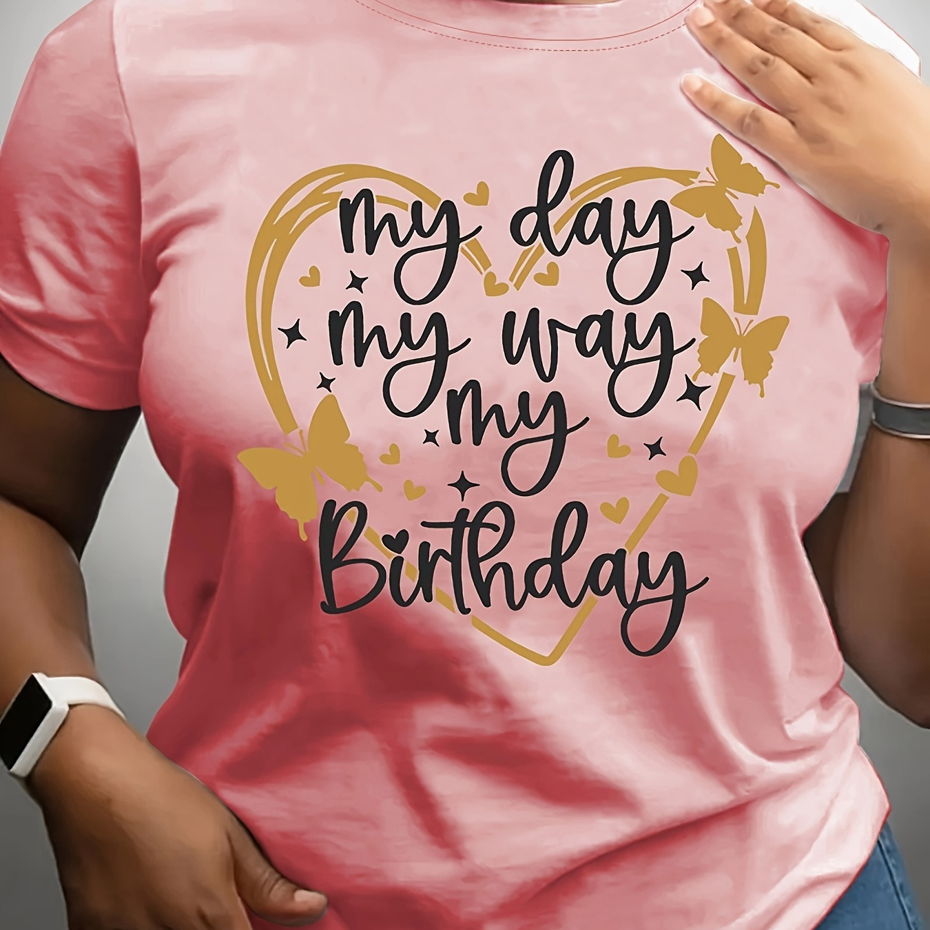 

My Birthday Print T-shirt, Casual Crew Neck Short Sleeve Top For Spring & Summer, Women's Clothing