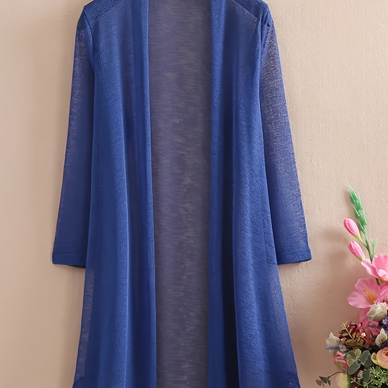 

Plus Size Solid Simple Open Front Kimono, Casual Long Sleeve Cover Up Kimono, Women's Plus Size Clothing