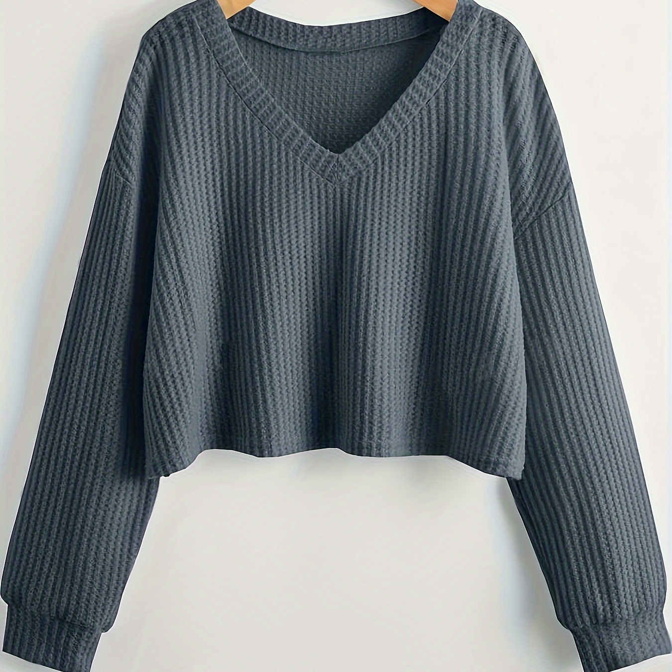 

Solid Color V-neck Sweater, Elegant Long Sleeve Pullover Sweater For Spring & Fall, Women's Clothing