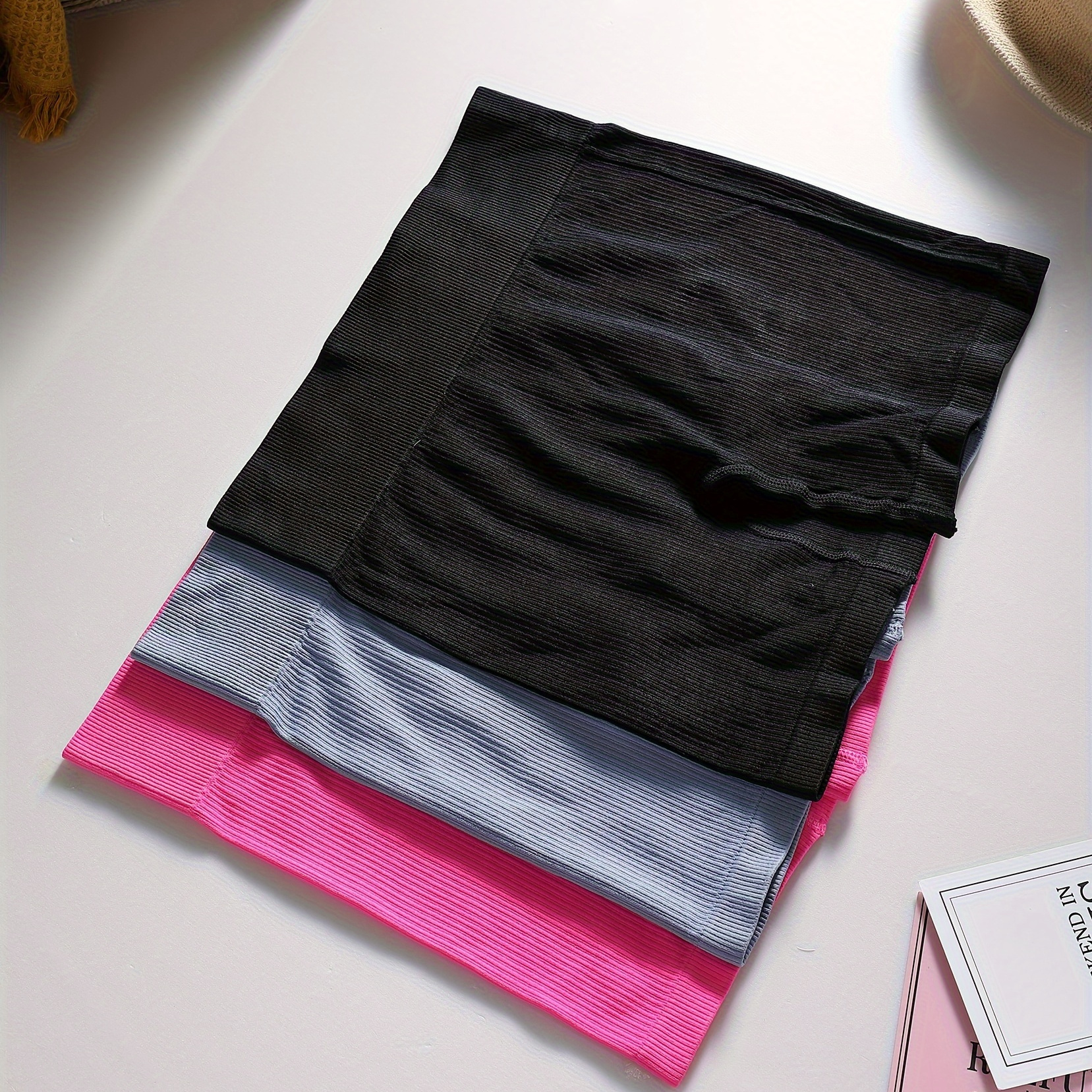 

3pcs Solid Rib-knit Basic Shorts Girls Comfy Tight Shorts For Sports Yoga