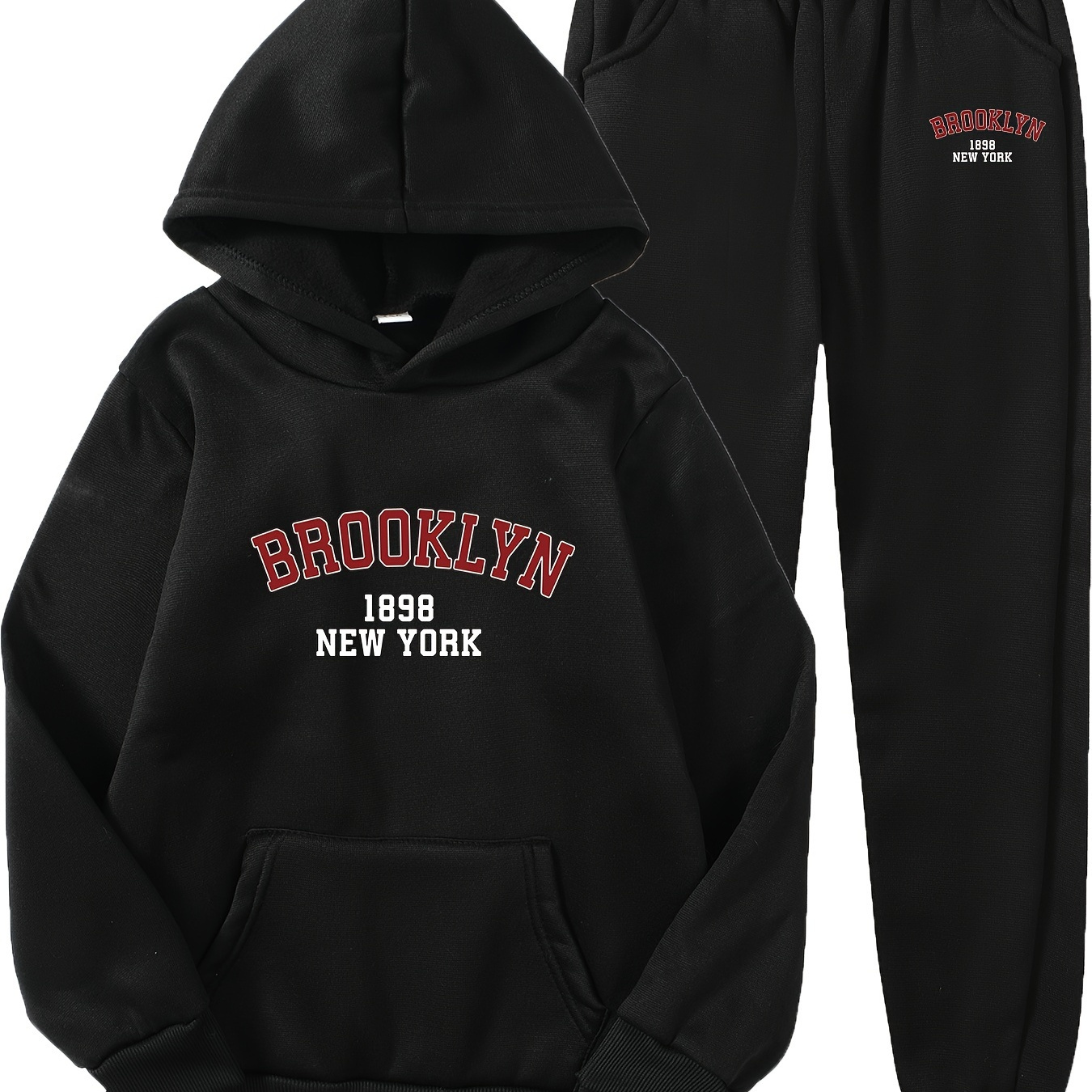 

2pcs Boy's "brooklyn" Print Hooded Outfit, Hoodie & Casual Pants Set, Kid's Clothes For Fall Winter, As Gift
