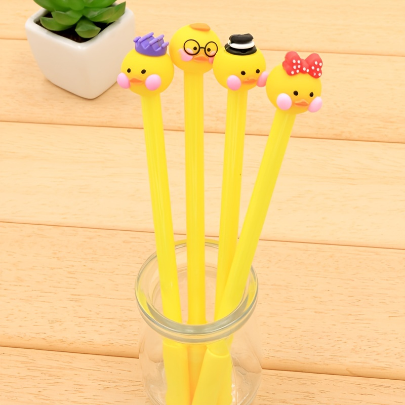 

4pcs Cartoon Little Yellow Duck Gel Pen, Duck Black Signature Pen Gel Pen