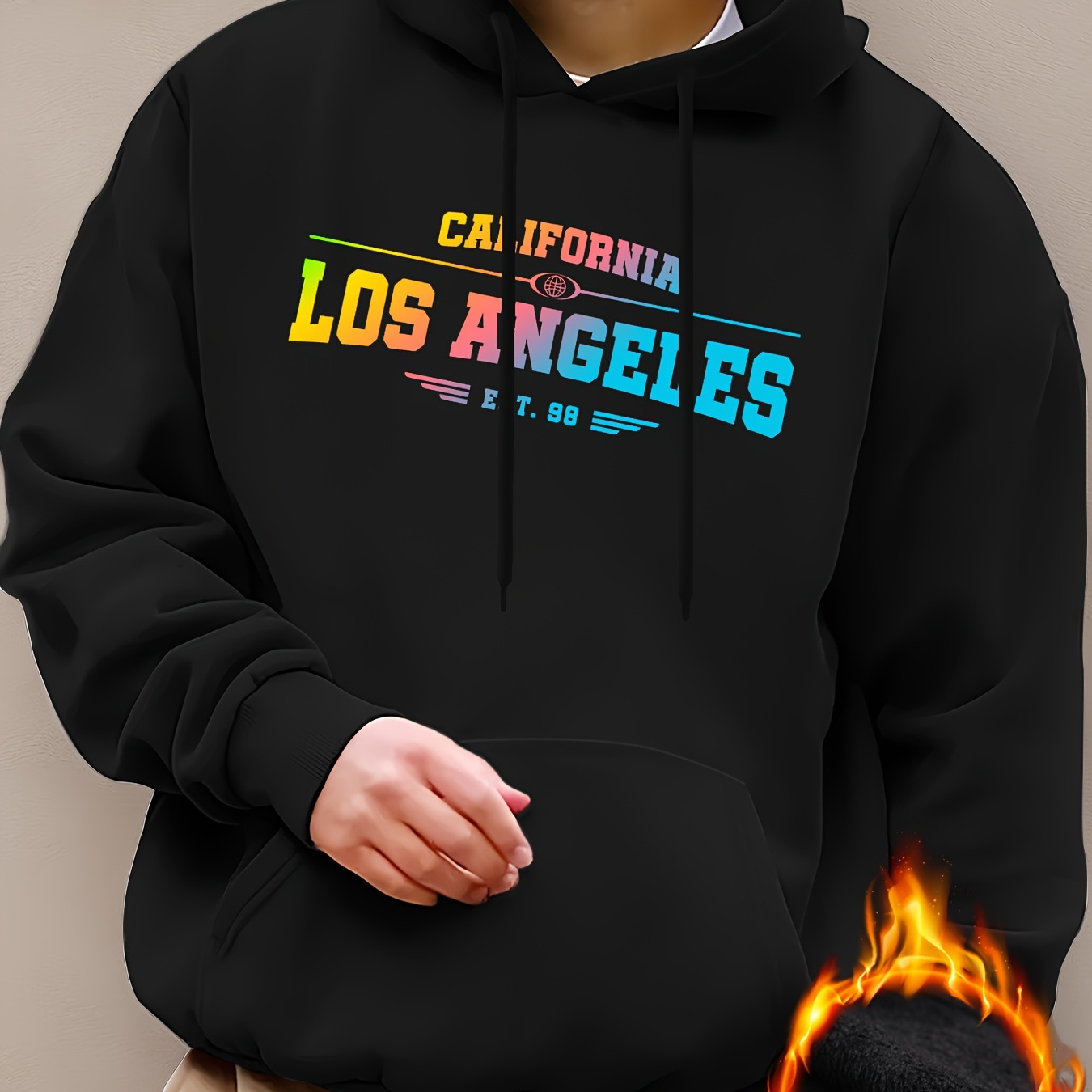 

Retro Color California Los Angeles Print Sweatshirt, Creative Graphic Design Hoodies For Men, Men's Slightly Flex Hooded Streetwear Pullover, For All Seasons, As Gifts