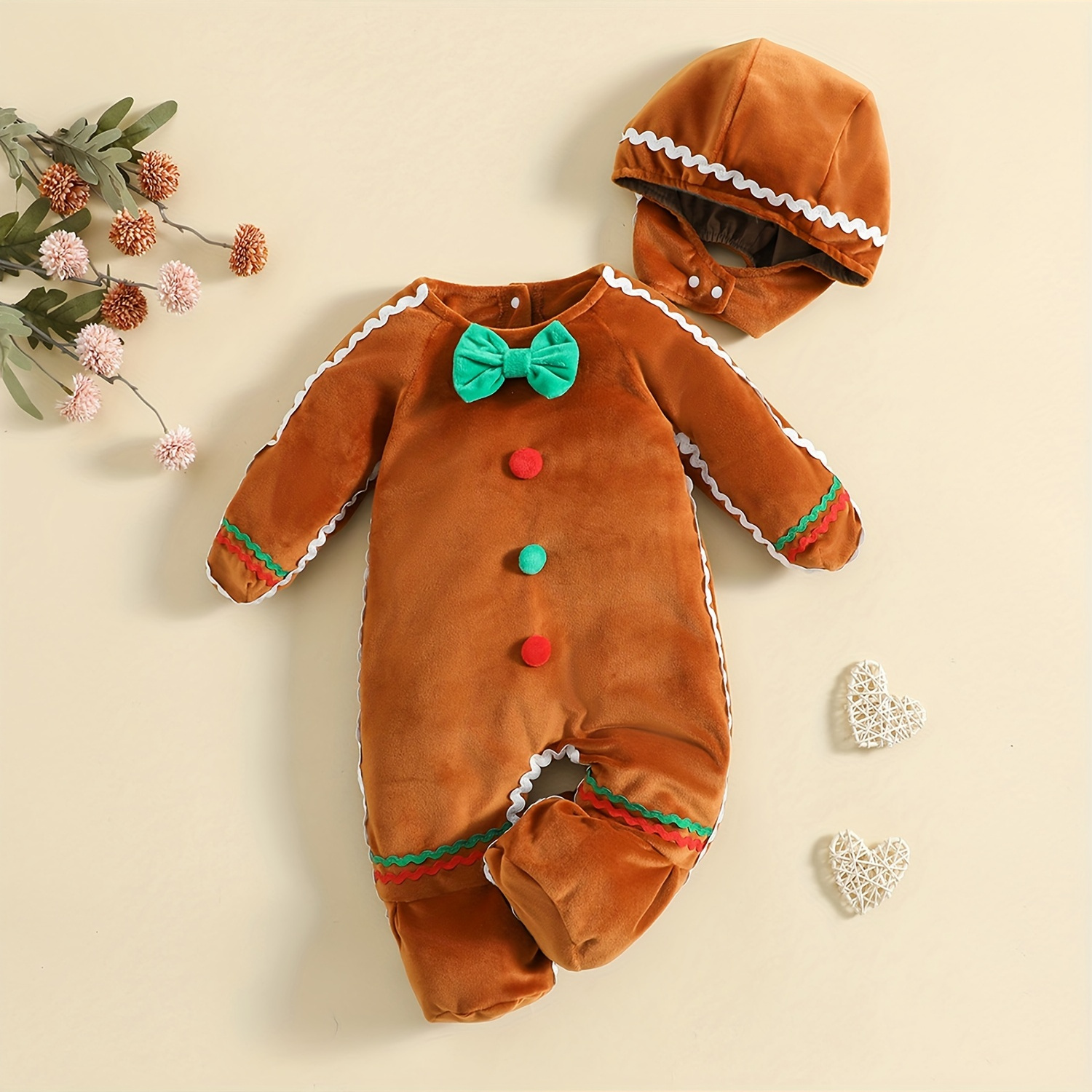 

2pcs Christmas Autumn Winter Baby Girls Boys Romper 0-24m Colorful Ball Bowknot Long Sleeve Velvet Jumpsuit Hats