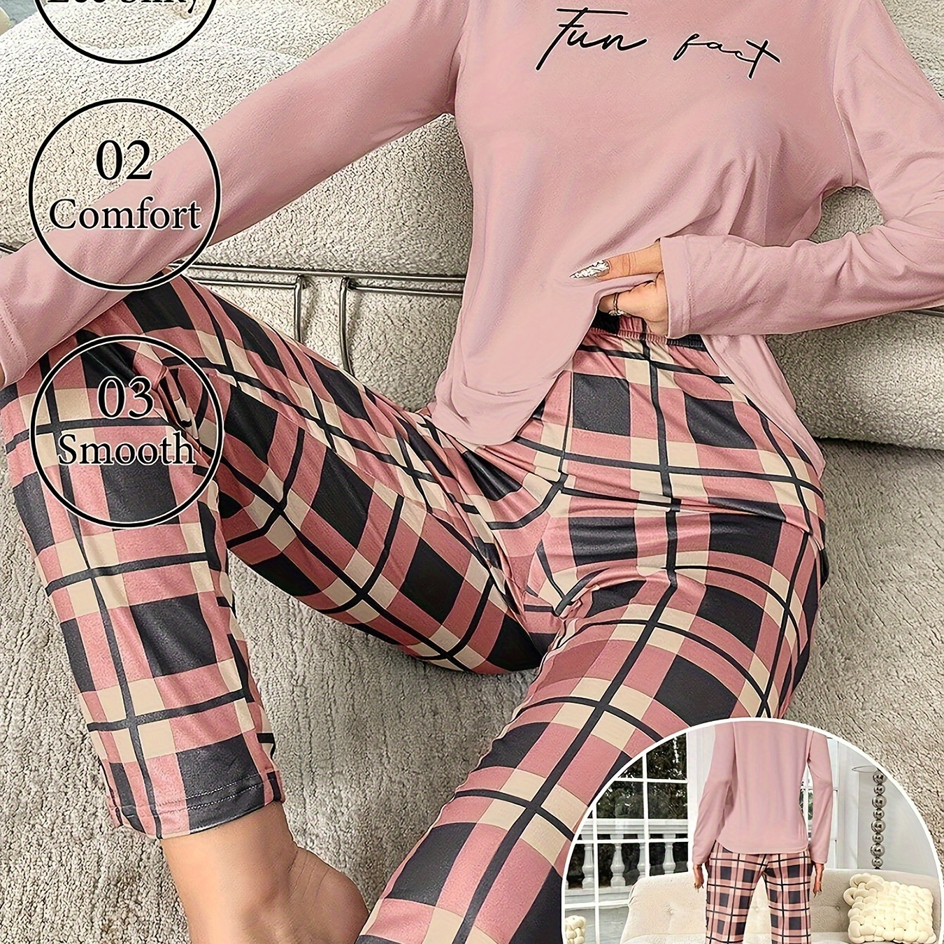 

's Set Long Top & Waistband Pants - , Washable