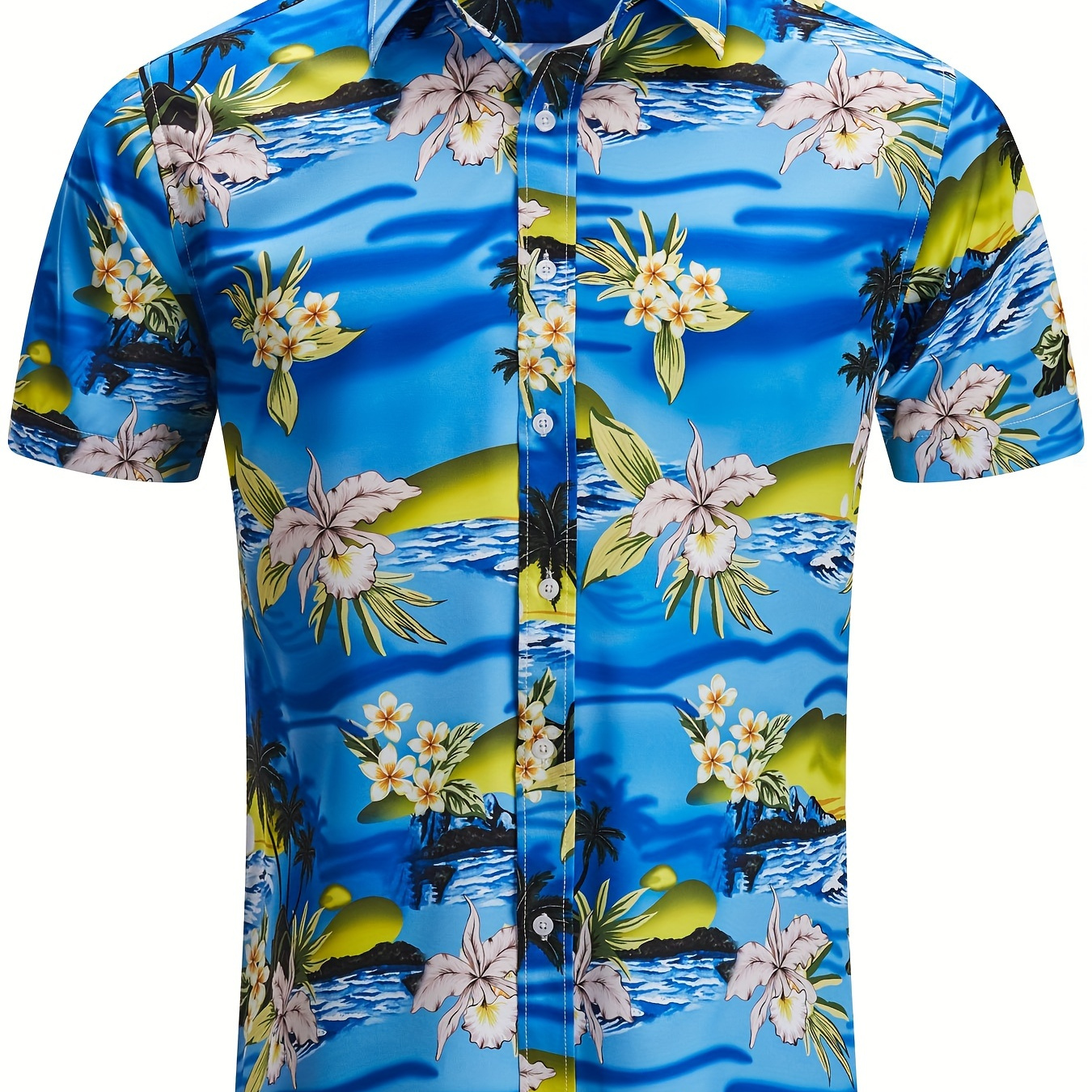 

Men's Coconut Tree Pattern Hawaiian Style Short Sleeve Shirts, Comfy Breathable Button Up Tops, Men's Clothing