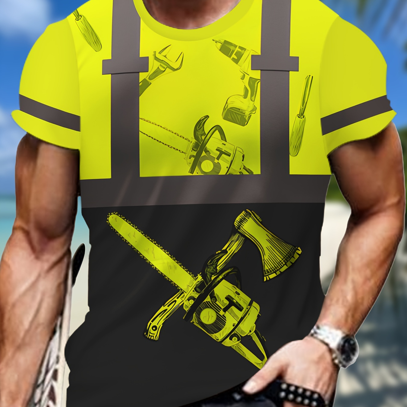 

Men's Tool Graphic Print T-shirt, Short Sleeve Crew Neck Tee, Men's Clothing For Summer Outdoor