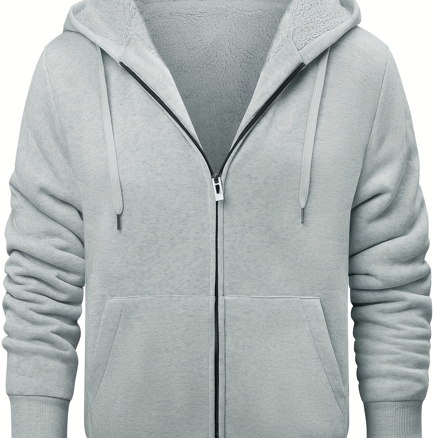 

Men's Solid Trendy And Versatile Zipper Hoodies Drawstring Fleece Long Sleeve Jacket, Suitable For Autumn And Winter, Suitable For Outdoor Sports