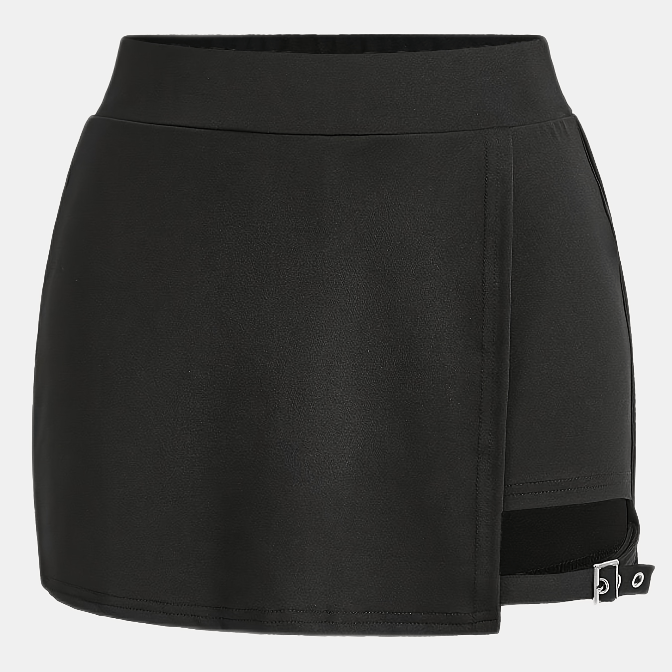 

Elegant Black High-waist Skort With Adjustable Straps And Side Slit - Stretchy & Comfortable Fabric, Machine Washable - Women's Legwear