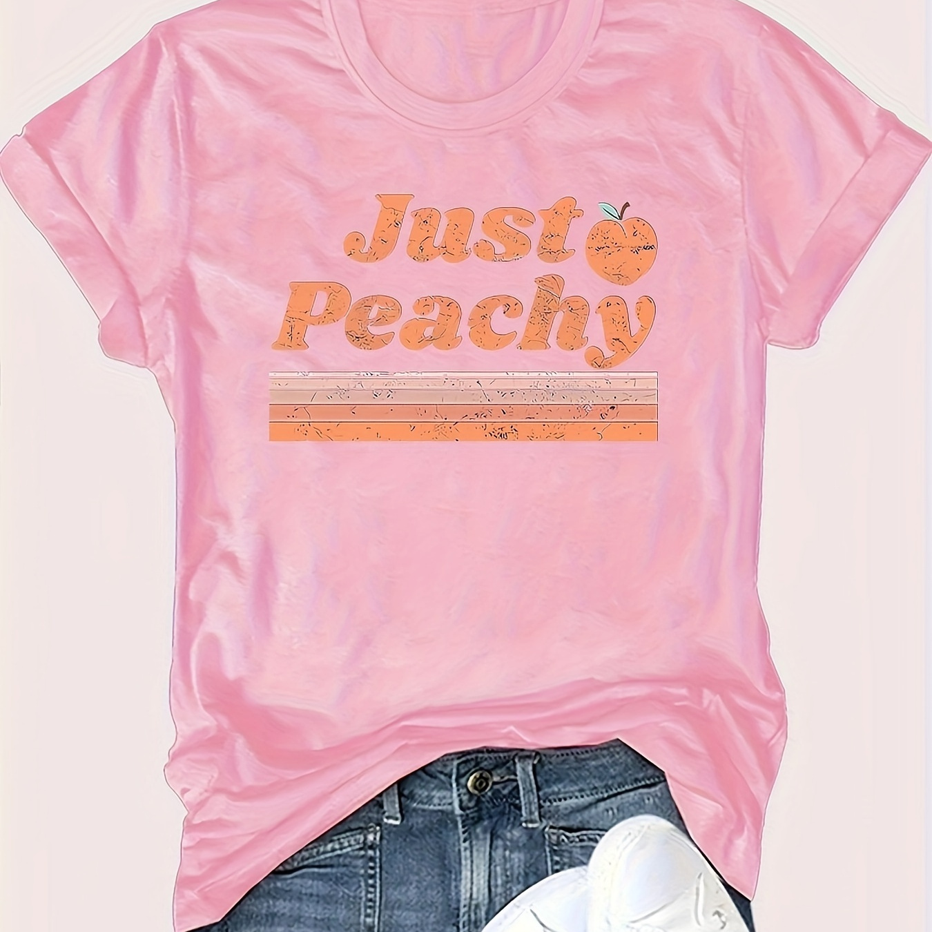 

Letter Print T-shirt - Women's Casual Summer Top - Short Sleeve, Round Neck, Polyester Fabric