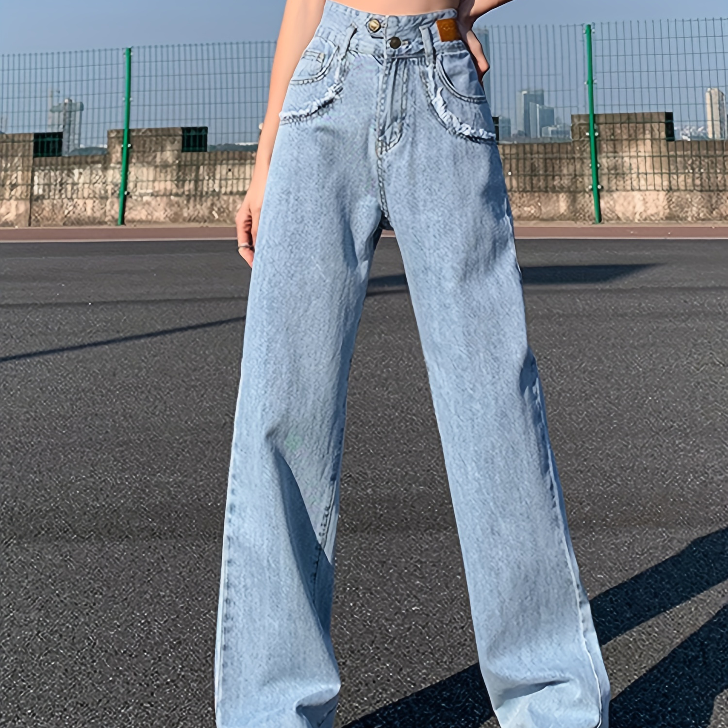 Love Heart Pattern Straight Jeans, High Waist Slash Pockets High Rise ...