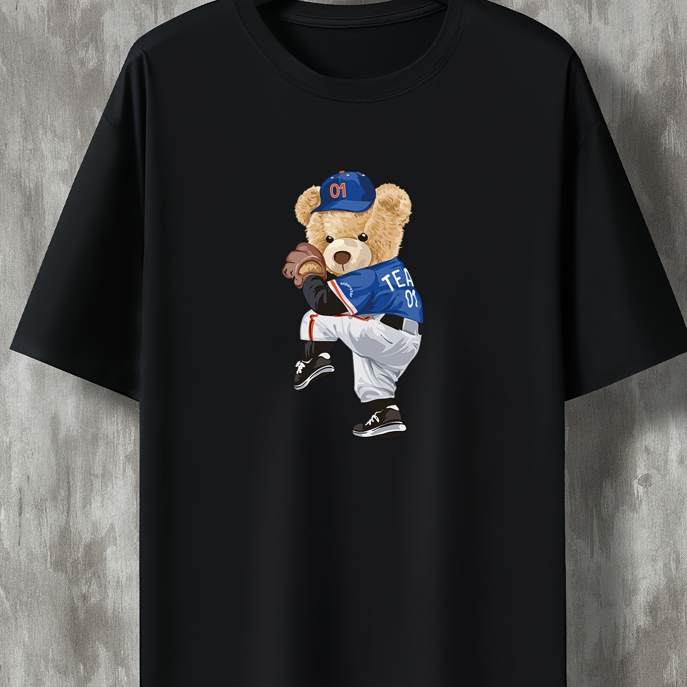 

Men's Casual Trendy Baseball Player Graphic Print Comfortable Crew Neck Short Sleeve T-shirt, Oversized Loose Clothing Plus Size