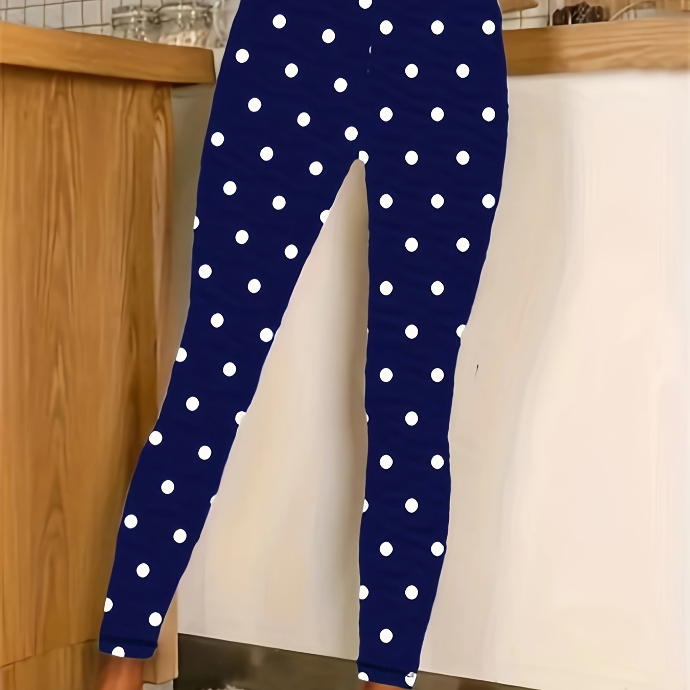 

Women's Plus Size Elegant Polka Dot High-waist Leggings - Stretchy & Comfortable, Machine Washable, Floral Print