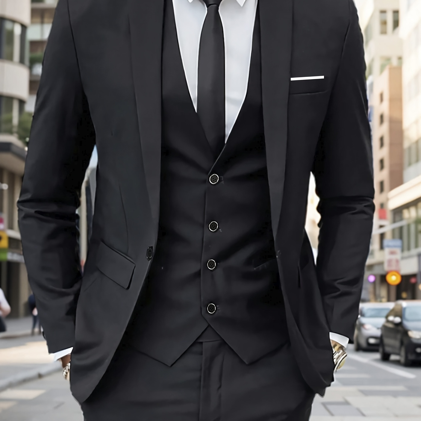 

Men's Suit Single -piece Suit Vest Pants Jacket Suit Solid Color Orthodox Business Wedding Party