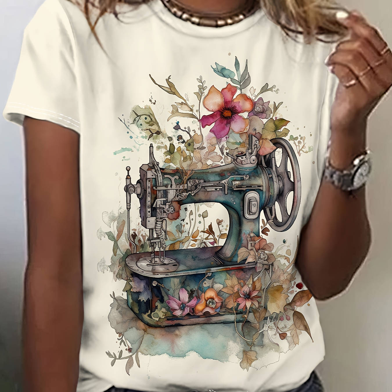 

Vintage Graphic Print Crew Neck T-shirt, Casual Short Sleeve T-shirt For Spring & Summer, Women's Clothing