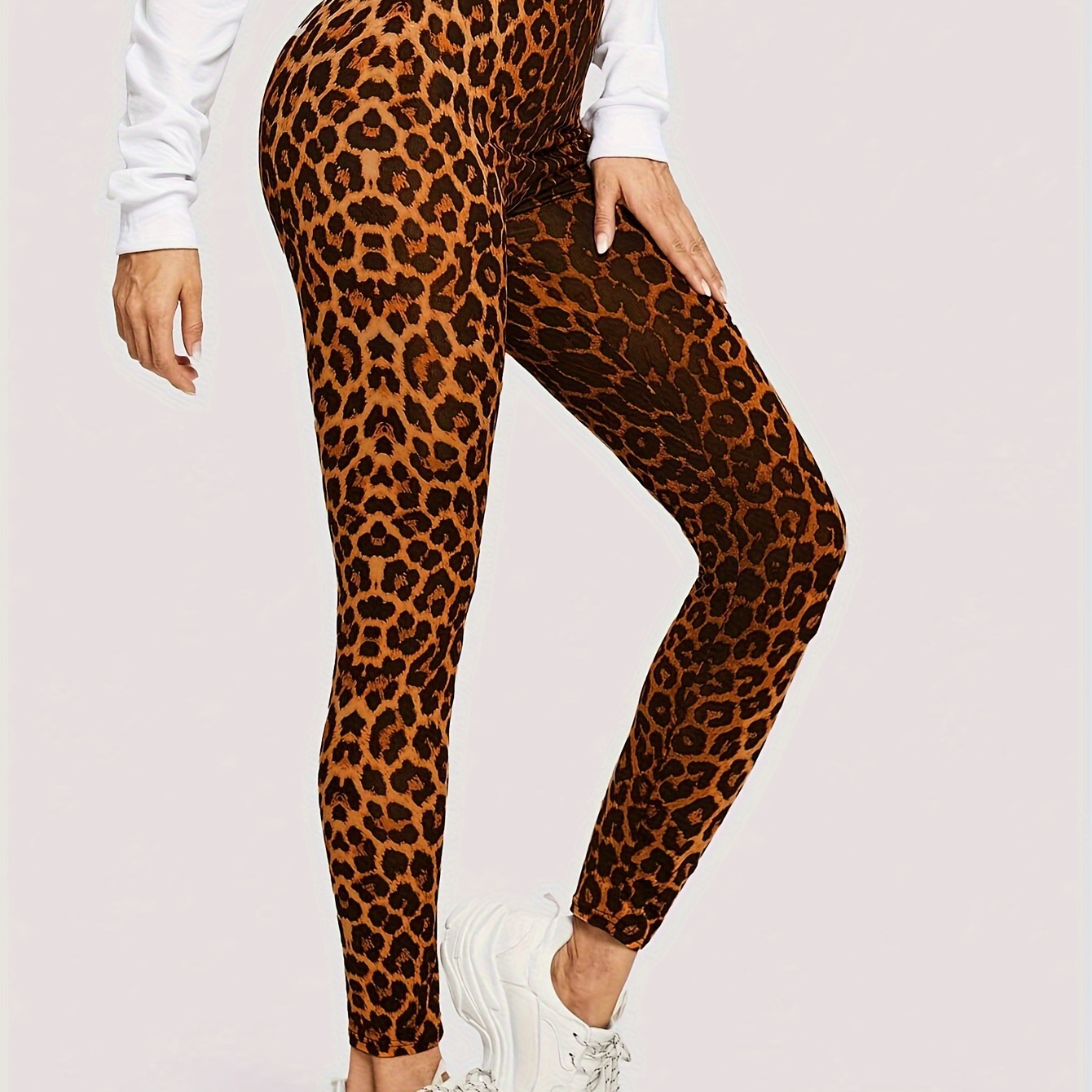 

Leopard Print High Waist Leggings, Casual Skinny Every Day Stretchy Leggings, Women's Clothing