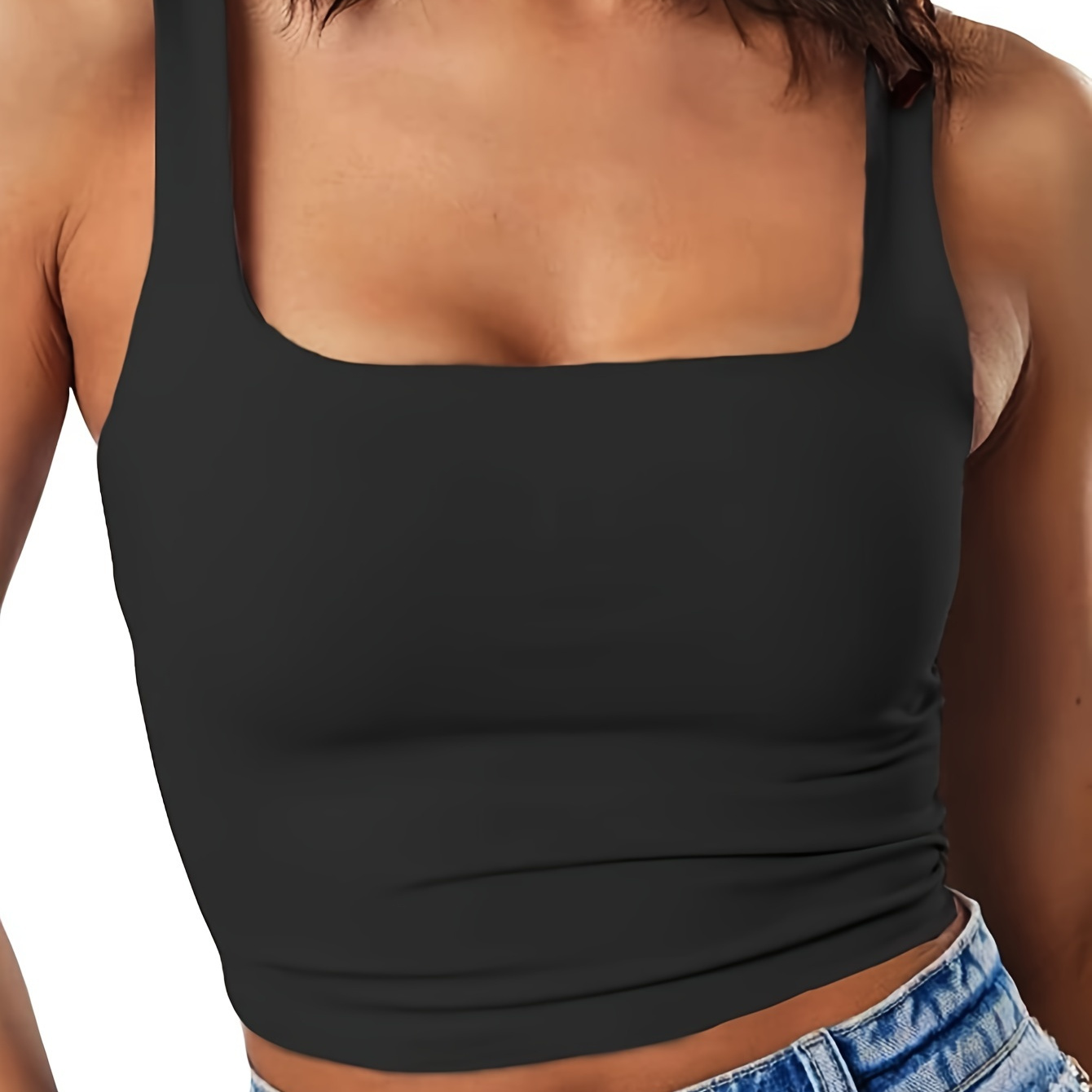 

Women's Sleeveless Strappy Tank Square Neck Double Layer Workout Fitness Casual Basic Crop Tops