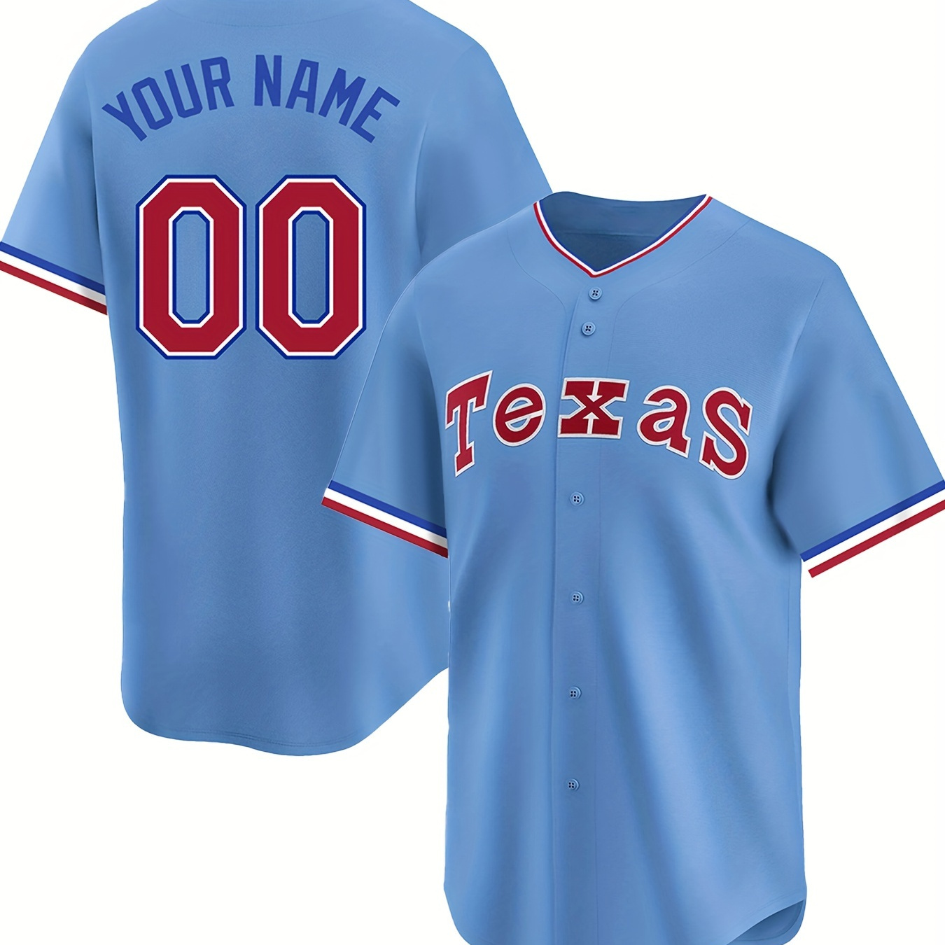 

Men's Customized Name And Number Short Sleeve V-neck Baseball Jersey, Tailored To Your Preference, Comfy Top For Summer Sport