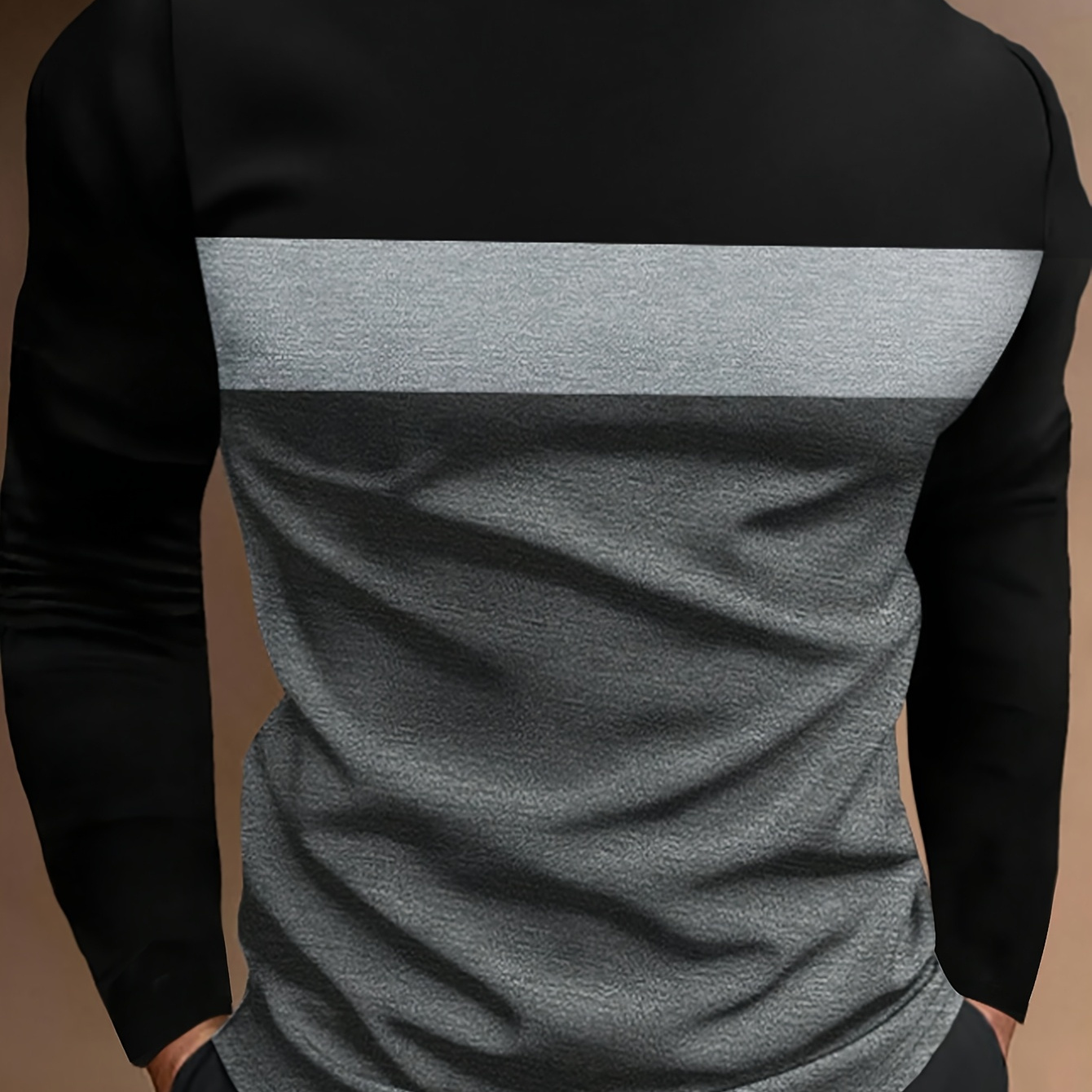 

1pc Men's Casual Crew Neck Long Sleeve T-shirt, Solid Color Knit Fabric Top With Slight Stretch, Regular Fit Polyester Tee