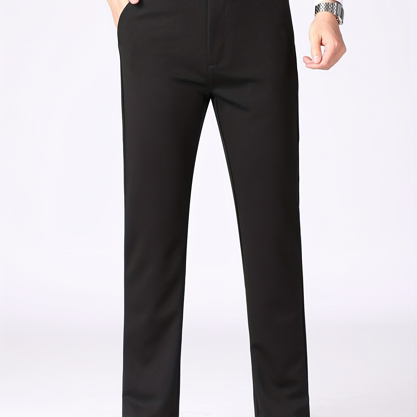 

Classic Design Dress Pants, Men's Casual Solid Color Slightly Stretch Dress Pants For Spring Summer Business