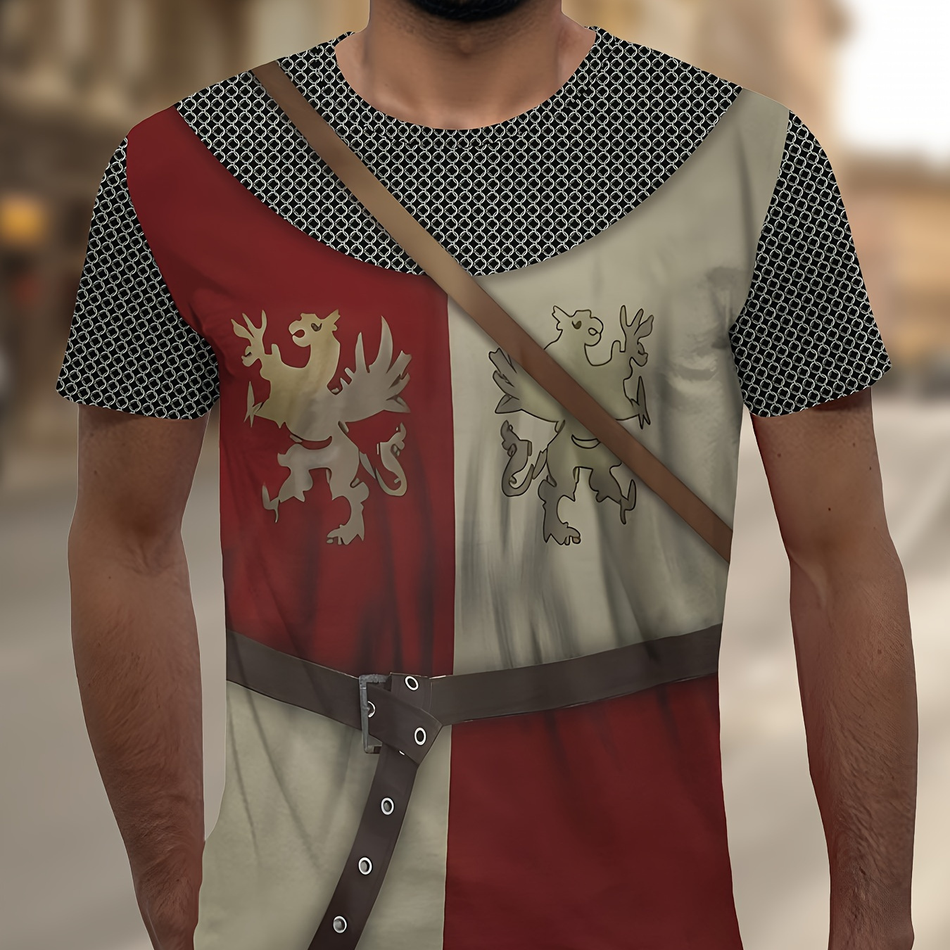 

Men's Medieval Knight Templar 3d Print T-shirt - Short Sleeve, Polyester, Halloween & Cosplay