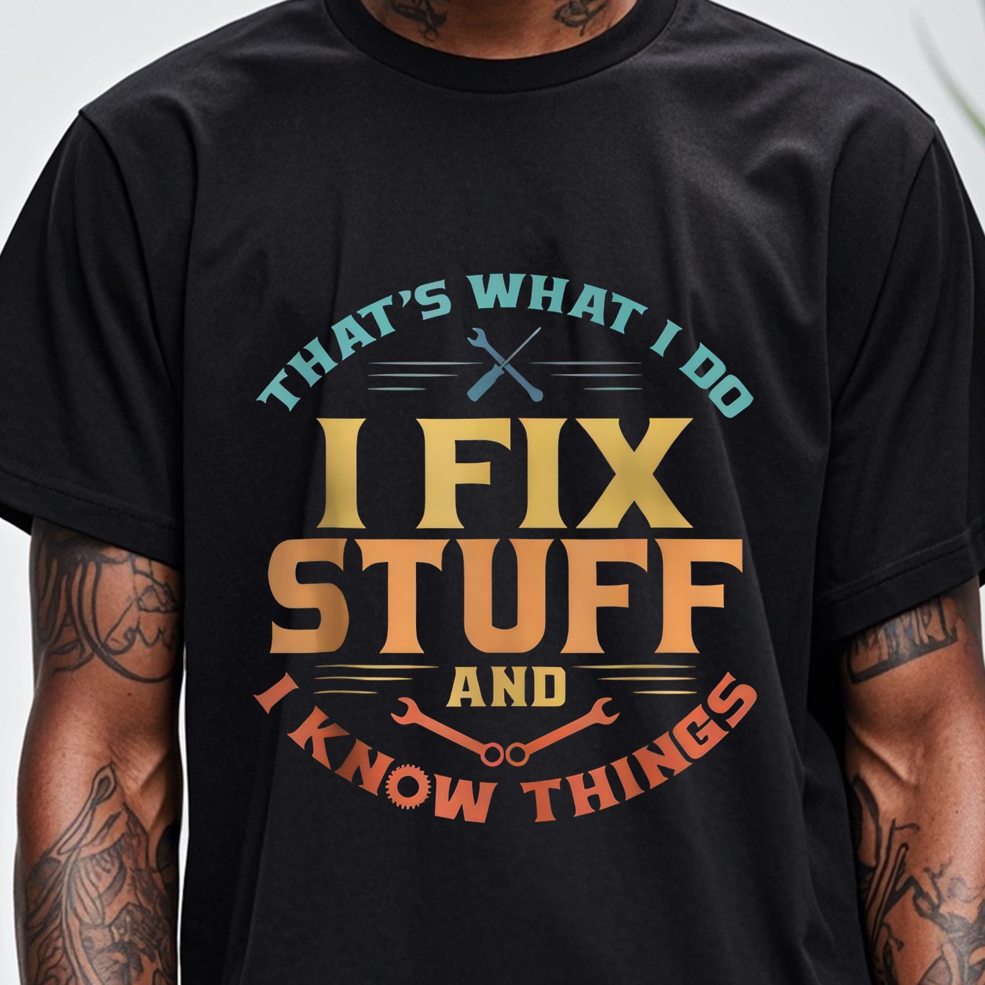 

That's What I Do I Fix Stuff And I Things, Men' Black Graphic T Shirts, Cotton Crew Neck, Funny Print Tee, Soft 100% Cotton, Breathable, , Great For Running, ,